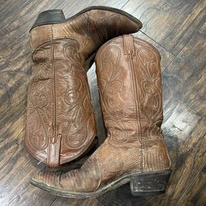 Dan Post Brown Teju Lizard Cowboy Boots Embroidered Western Pointed Toe Size 7 M
